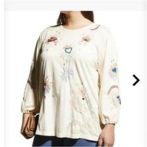 JOHNNY WAS Embroidered Cotton Top Size Small
